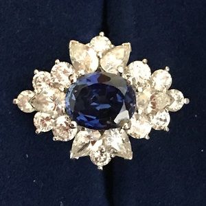 Lab grown sapphire and cz cocktail ring